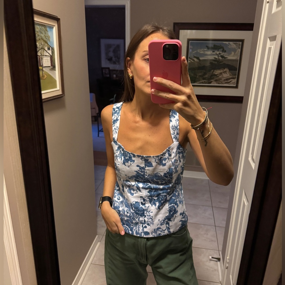 Reformation Floral Blue and White Tank Top